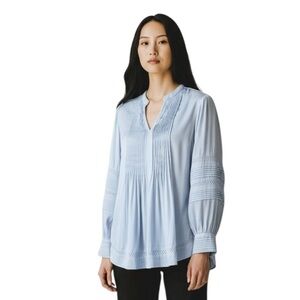 Soft Surroundings Pin-tuck Lattice Trim Feminine Pastel Blouse